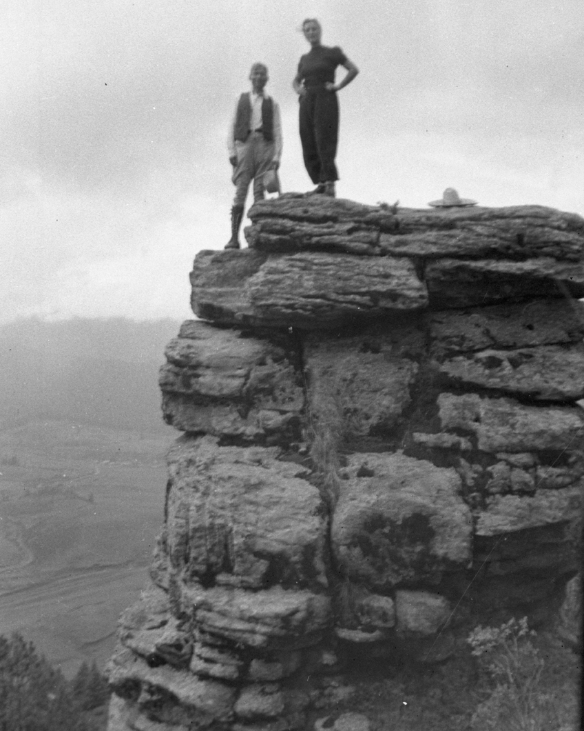 Esperanza Lopez Mateos with companion on rock formation