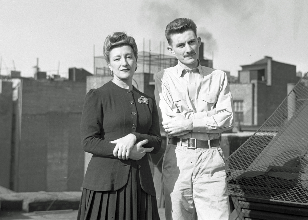 Esperanza Lopez Mateos and Henry Schnautz brother on top of apartment biuilding in New York Jan 1947