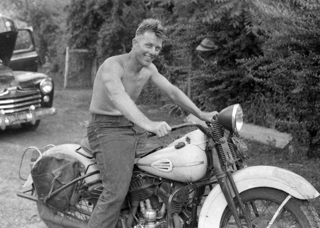 Henry Schnautz on motorcycle 1947
